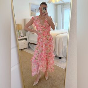 Misa Los Angeles Pink Floral High Low Dress